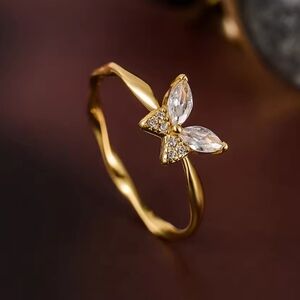 Gold Butterfly Ring ✨ Adjustable Crystal Design